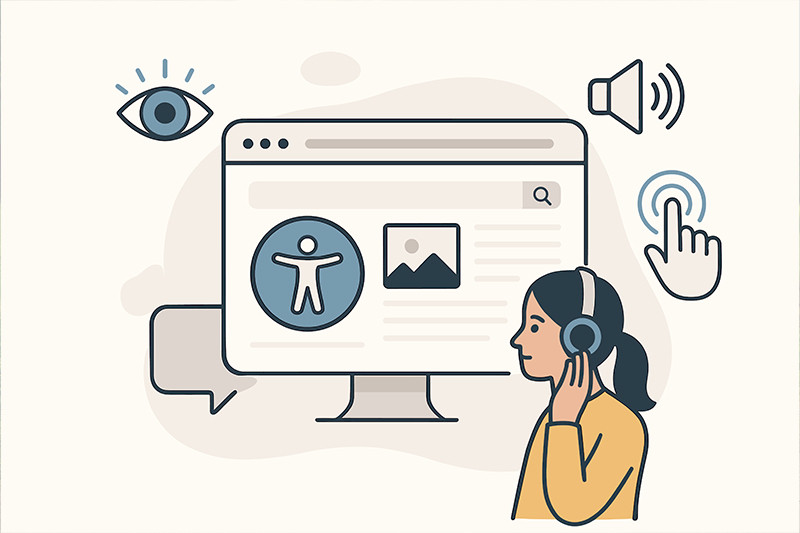 Bild zeigt eine Person vor einem Bildschirm mit Hilfe-Symbolen.